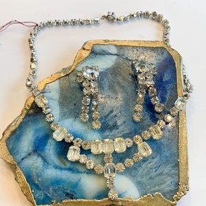 Vintage Rhinestone necklace and Earrings Set.